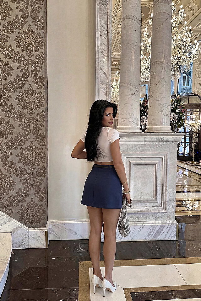 Lacivert Luxe Mini Boy Kemer Detaylı Etek