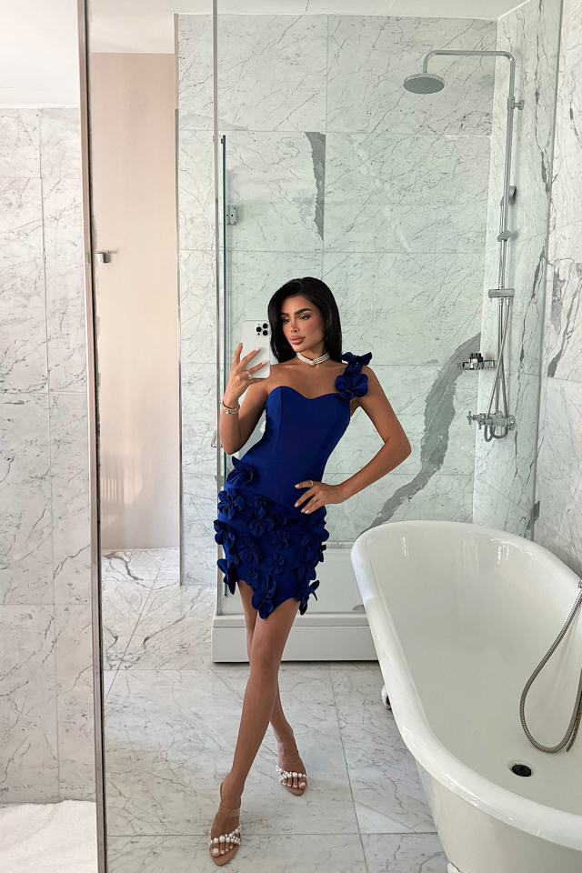 Lacivert Dariah Mini Çiçekli Abiye ATE-3259