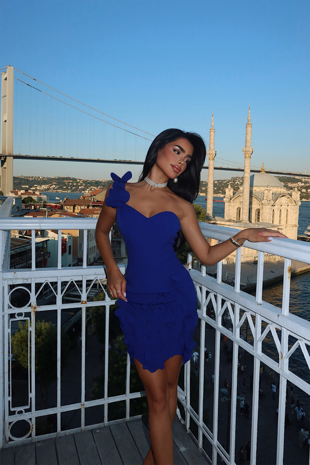 Lacivert Dariah Mini Çiçekli Abiye ATE-3259