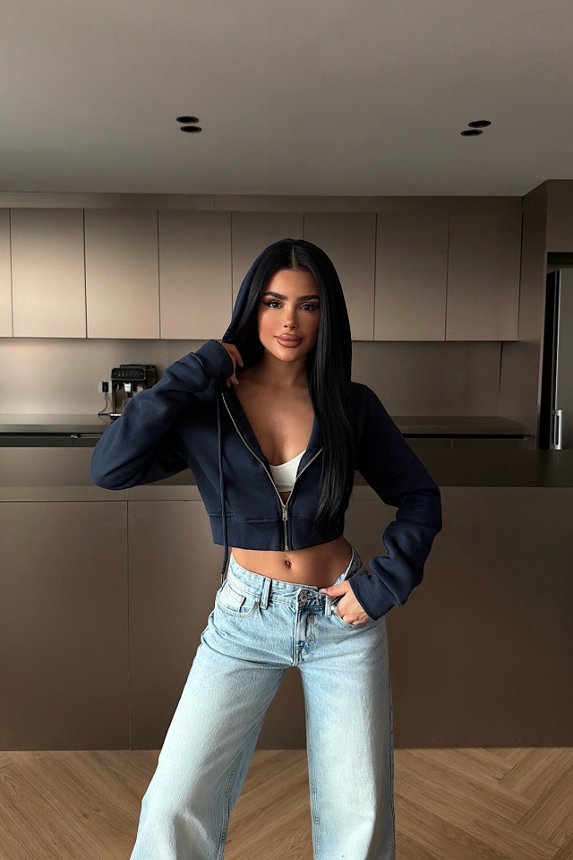 Lacivert Caiden Crop Hırka