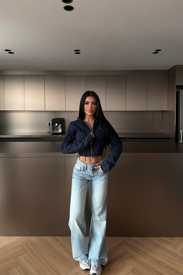 Lacivert Caiden Crop Hırka