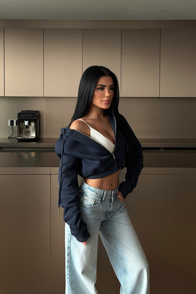 Lacivert Caiden Crop Hırka