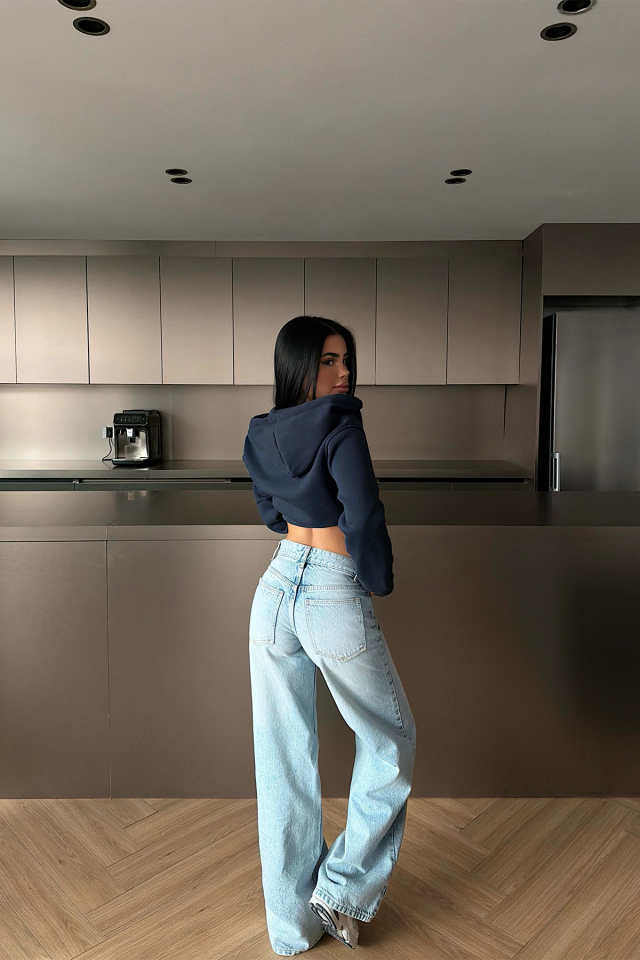Lacivert Caiden Crop Hırka