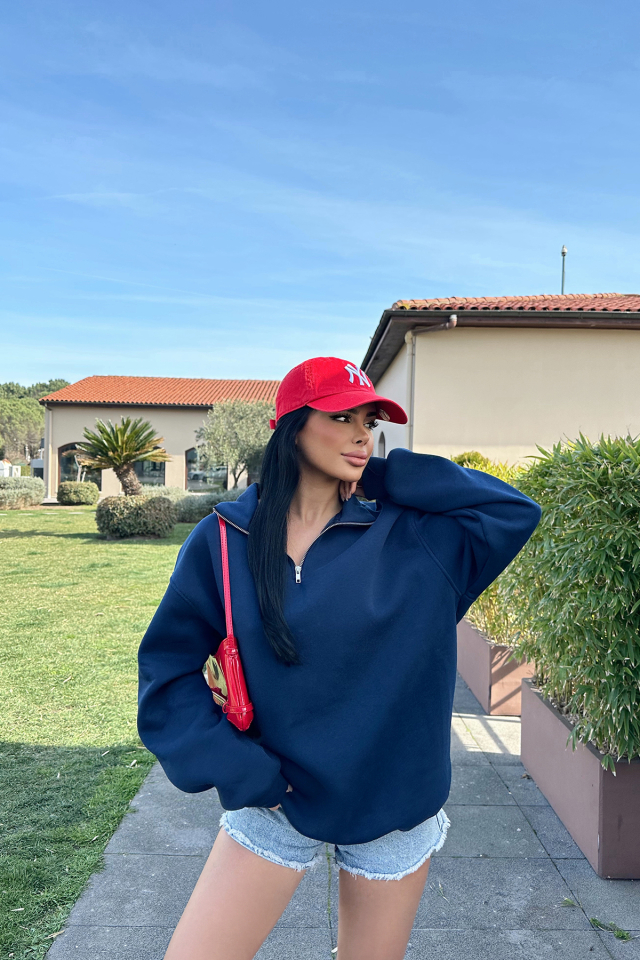 Lacivert Fermuar Detay Sweat ATE-0611 - EYYO