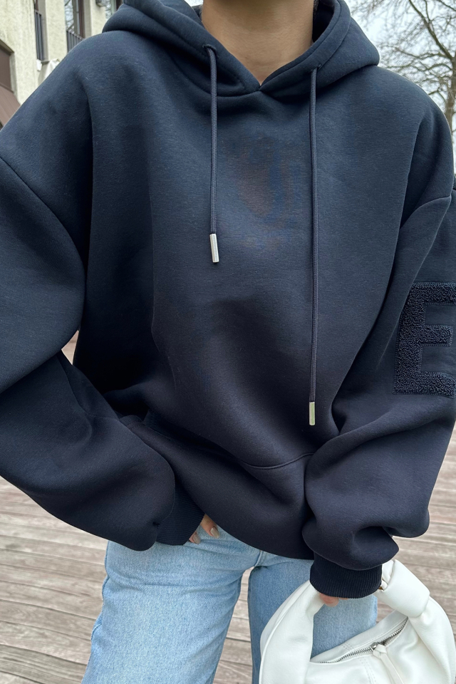 Lacivert Kapşonlu E Nakışlı Sweat ATE-0756