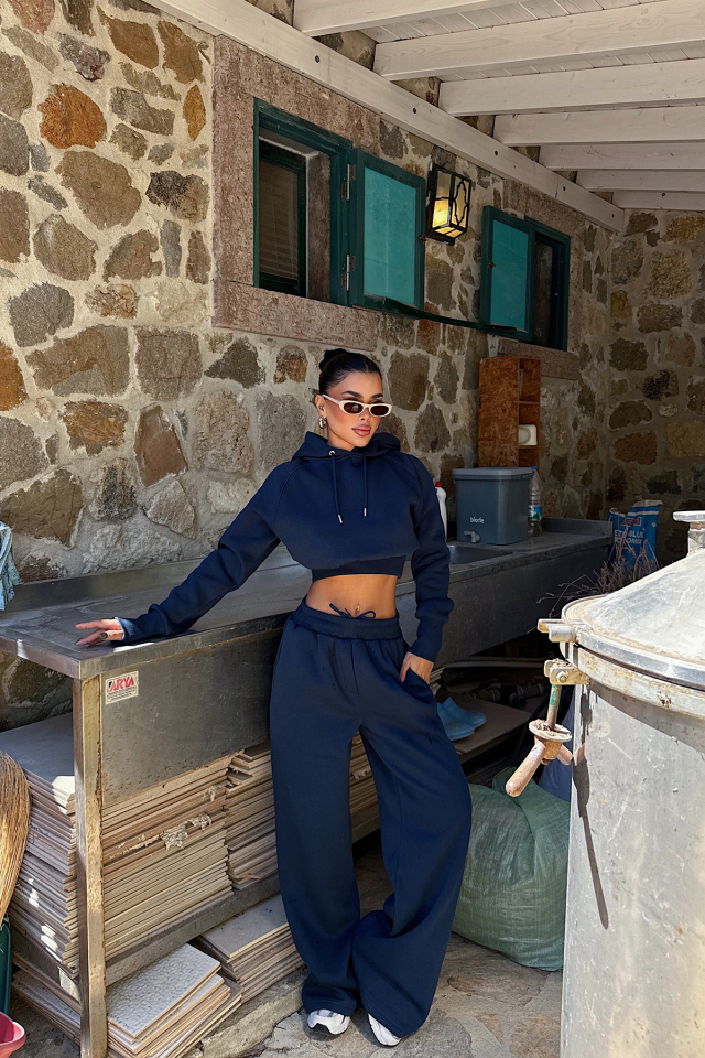 Lacivert Scarf Kapşonlu Eşofman Takım ATE-3694 - EYYO