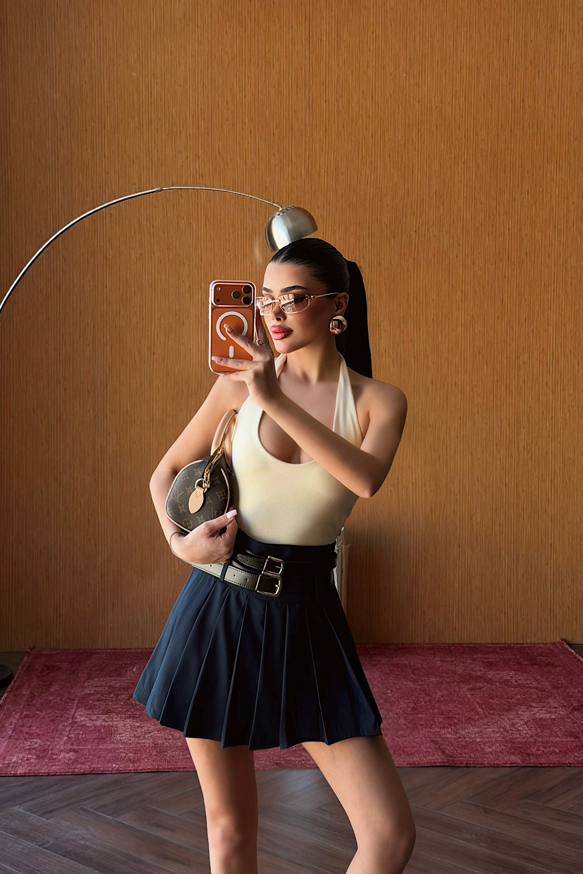 Lacivert Sinatra Çift Kemerli Mini Etek ATE-3331