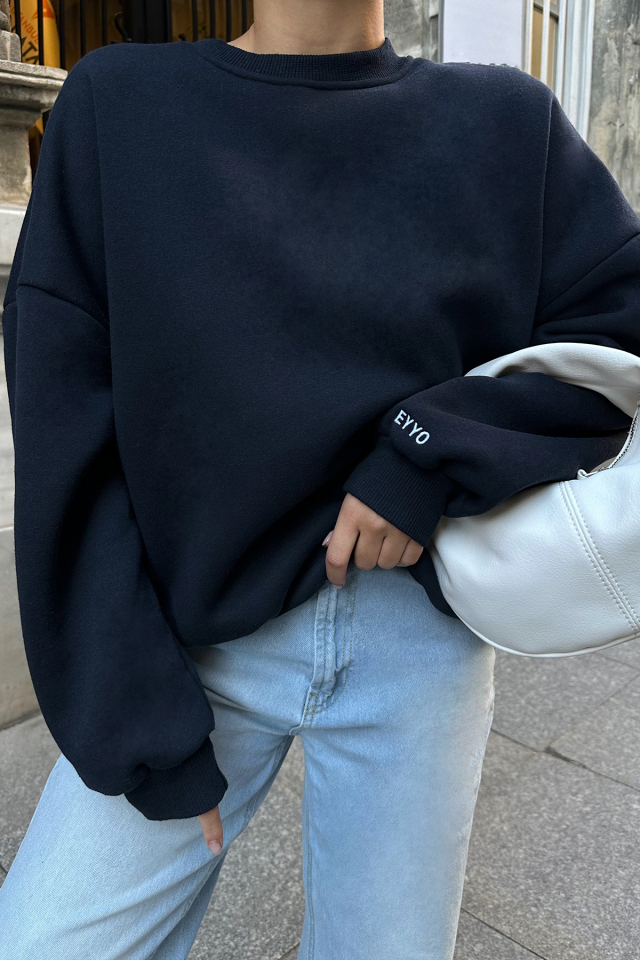 Lacivert Kolu Eyyo Yazılı Sweat ATE8311