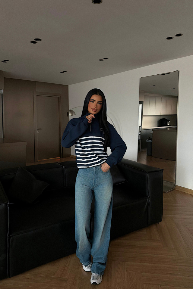 Lacivert Belang Sweatshirt