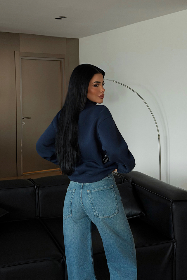 Lacivert Belang Sweatshirt