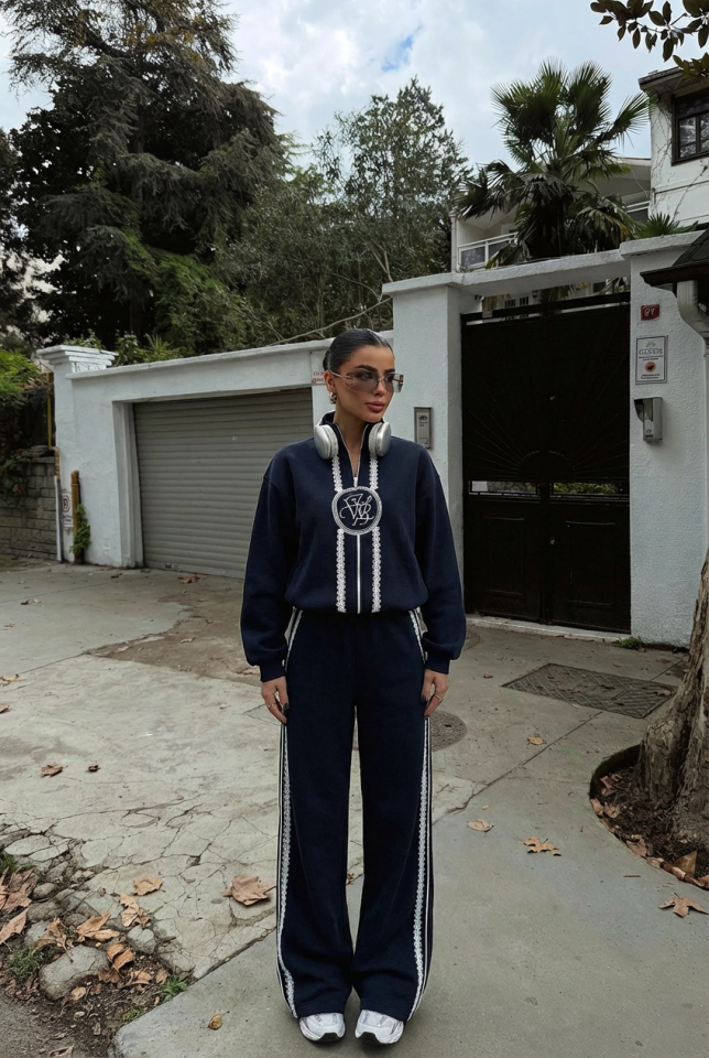 Lacivert Margo Dantel Detaylı Eşofman Takım ATE-3731 - EYYO