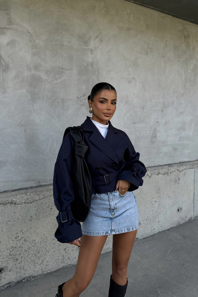 Lacivert Cally Kısa Trençkot ATE-1765 - EYYO