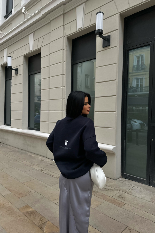 Lacivert Oversize Arkası Baskılı Sweat ATE-0890