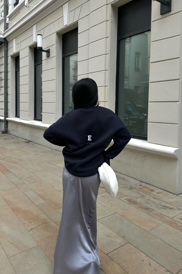 Lacivert Oversize Arkası Baskılı Sweat ATE-0890