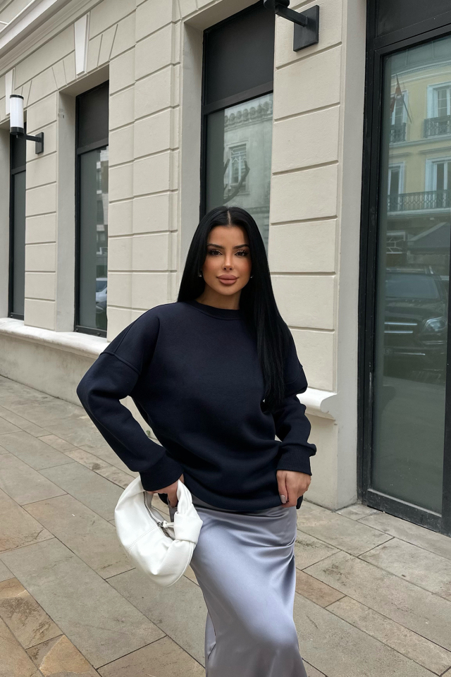 Lacivert Oversize Arkası Baskılı Sweat ATE-0890