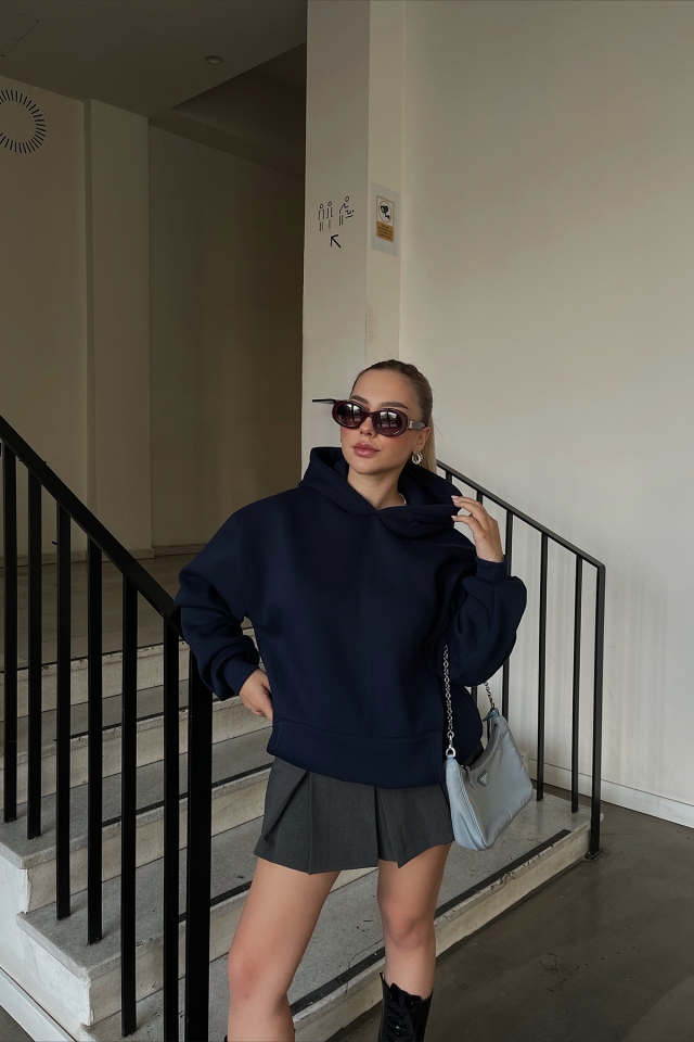 Lacivert Oversize Sweat ATE3408