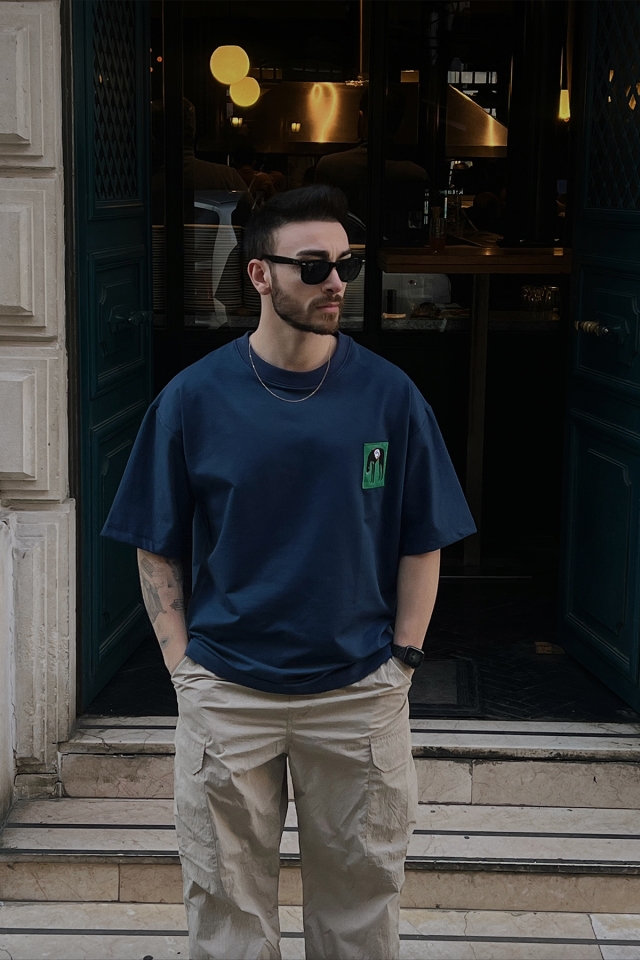 Lacivert Oversize Tişört ATE5035 - EYYO