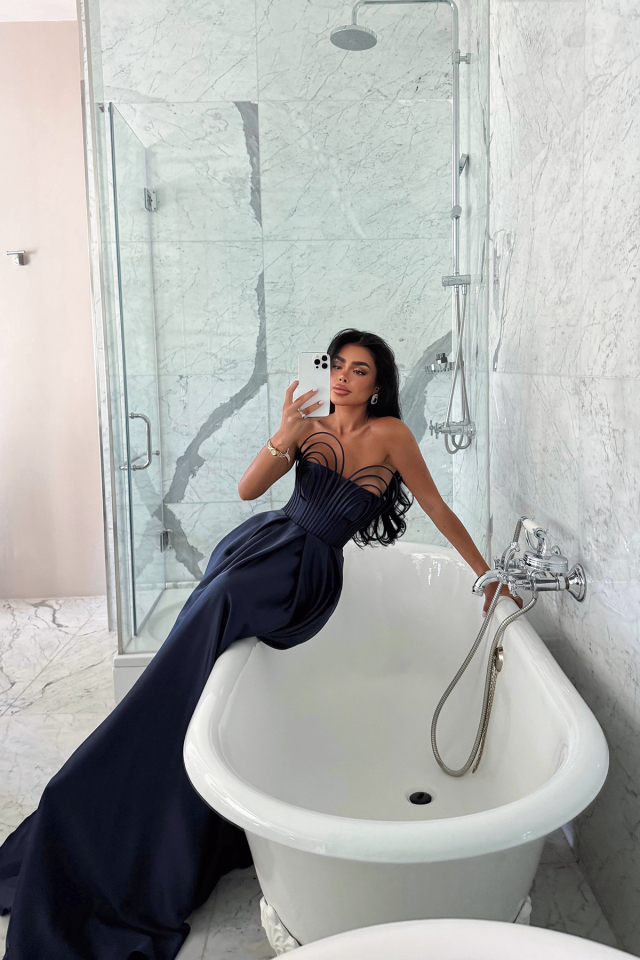 Lacivert Alivia Uzun Abiye ATE-3272