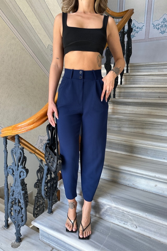 Lacivert Yüksek Bel Mom Pantolon ATE6294