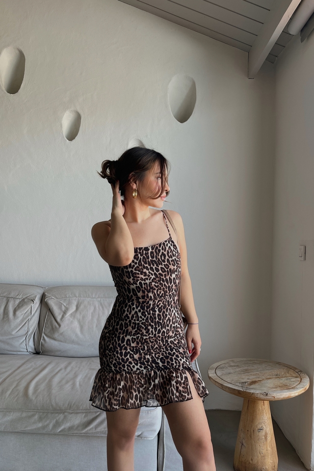 Leopard Halter Mini Dress R101