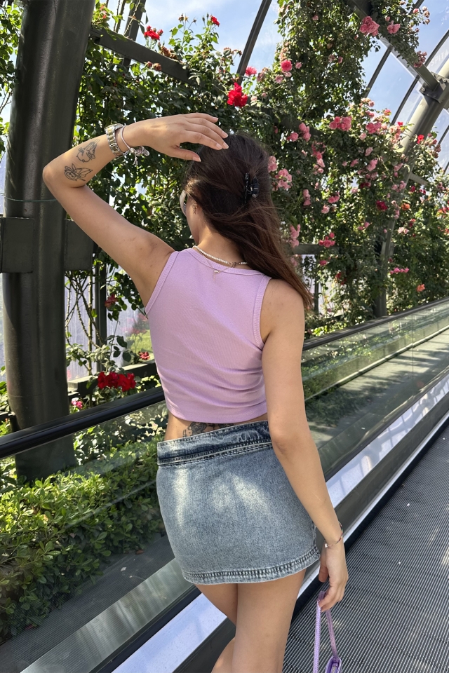 Lila Amour Parıs Yazılı Crop Top ATE7320