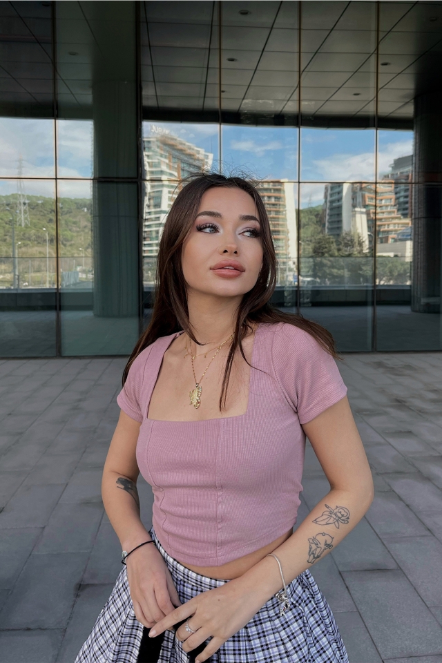 Lila Kare Yaka Crop Top ATE4365 - EYYO