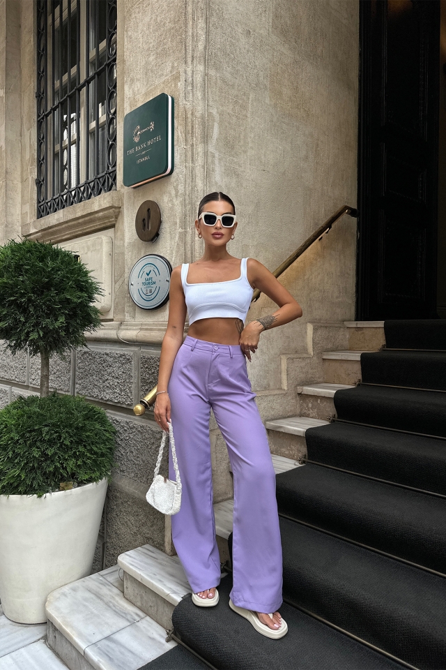 Lila Yüksek Bel Pantolon ATE7109
