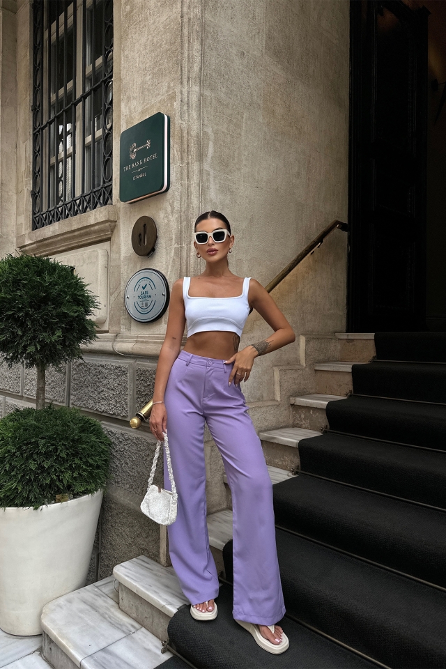 Lila Yüksek Bel Pantolon ATE7109
