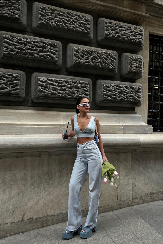 Mavi Askılı Crop Top ATE6714