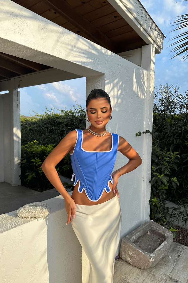 Mavi Askılı Crop Top ATE8607