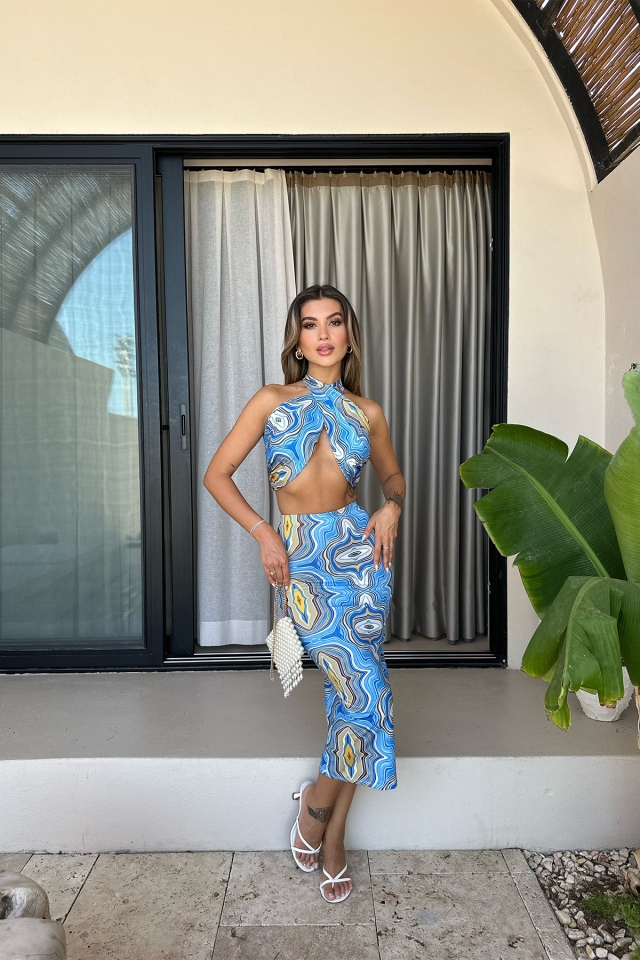 Mavi Batik Desen Etekli Takım ATE7514 - 