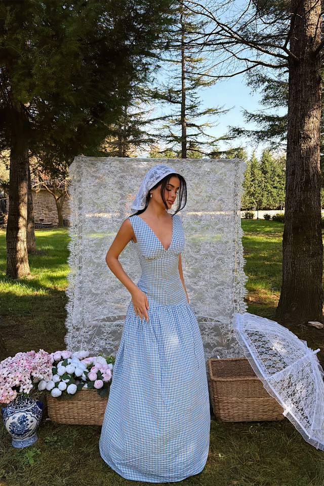 Mavi Plaid Elbise