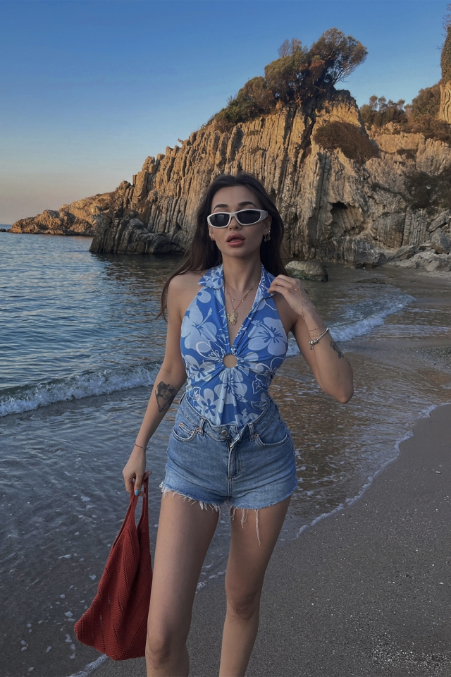 Mavi Gömlek Yaka Bodysuit ATE4921 - EYYO