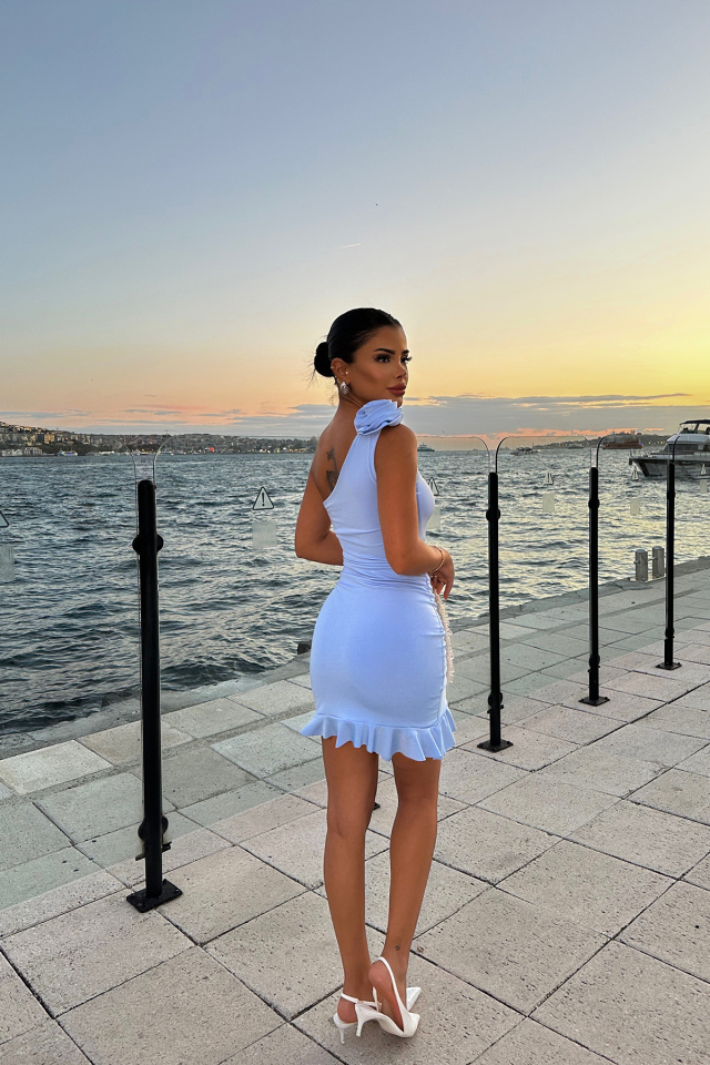Mavi Omuz Detay Mini Elbise ATE8355
