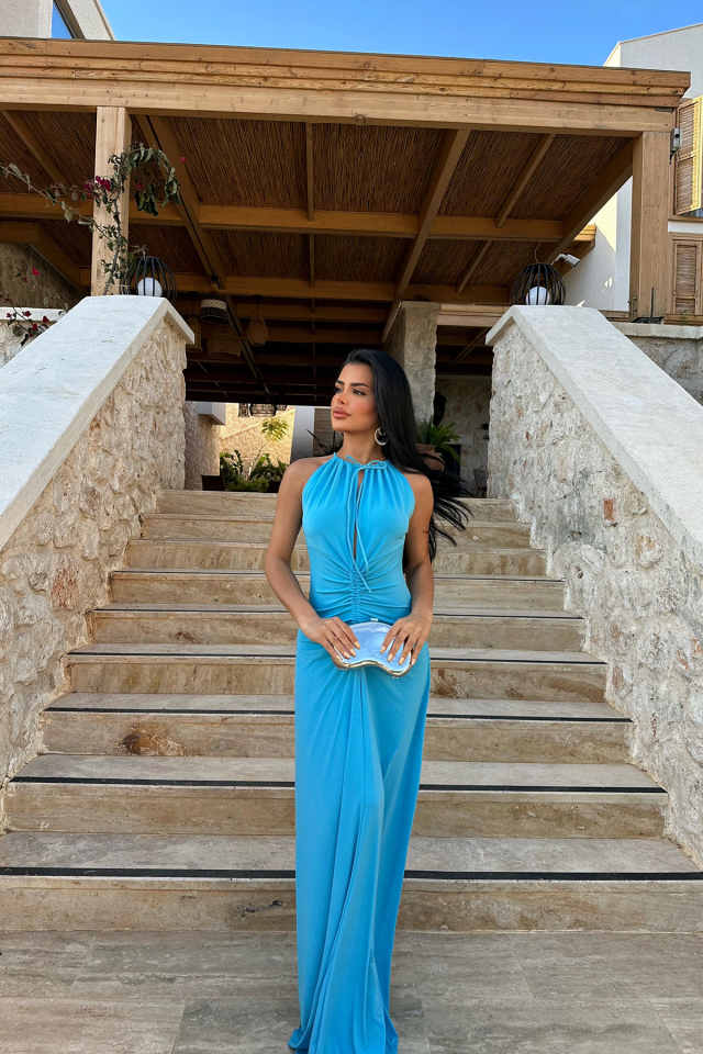 Mavi ALBERTİNA DEKOLTE UZUN ELBİSE ATE-0991