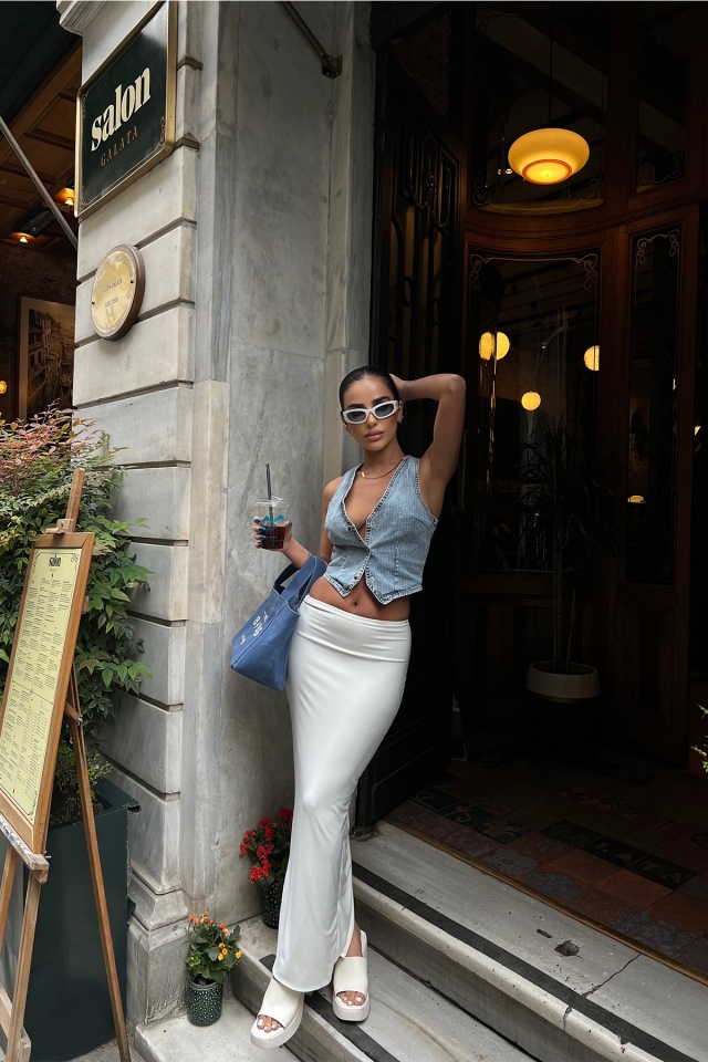Mavi Kot Önü Düğmeli Yelek ATE6715