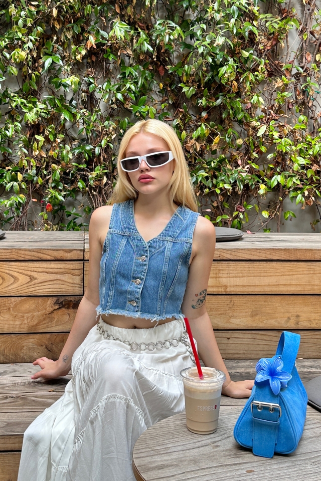 Mavi Önü Düğmeli Denim Yelek