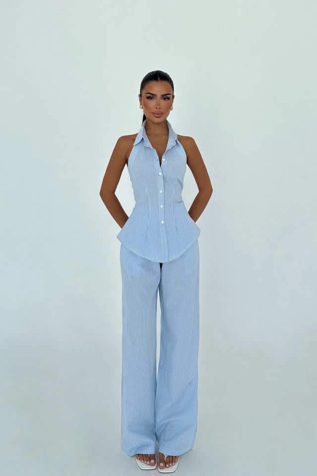 Mavi Moxie Çizgili Arkadan Bağlamalı Takım ATE-3306 - EYYO