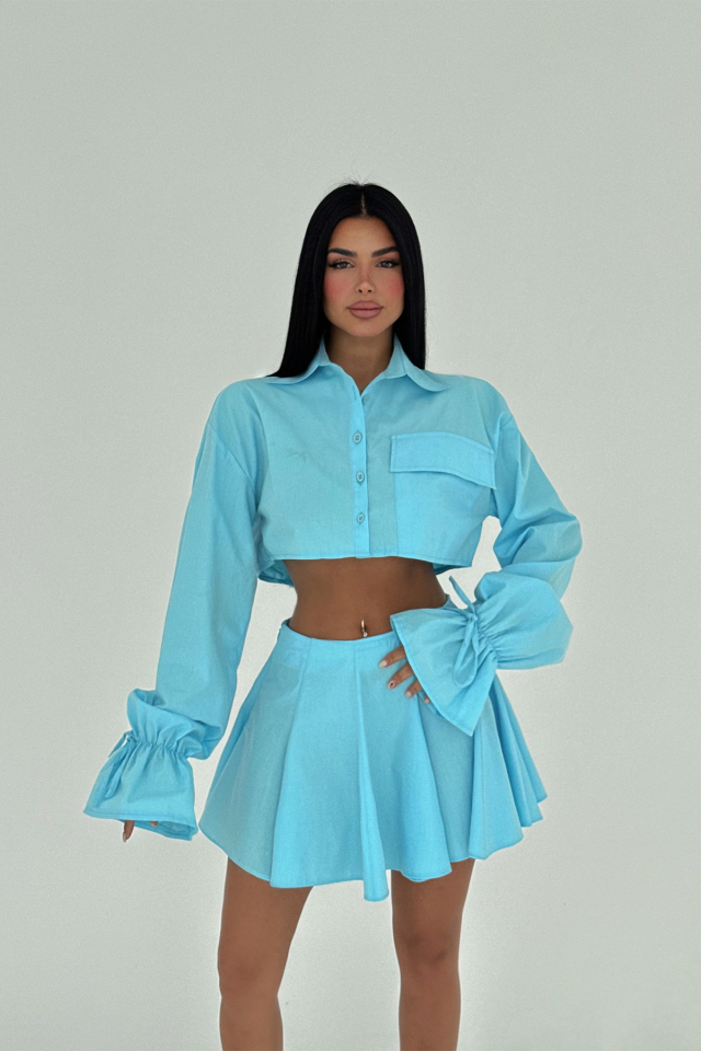 Mavi Jila Mini Etek Üst Gömlek Takım ATE-1536 - EYYO