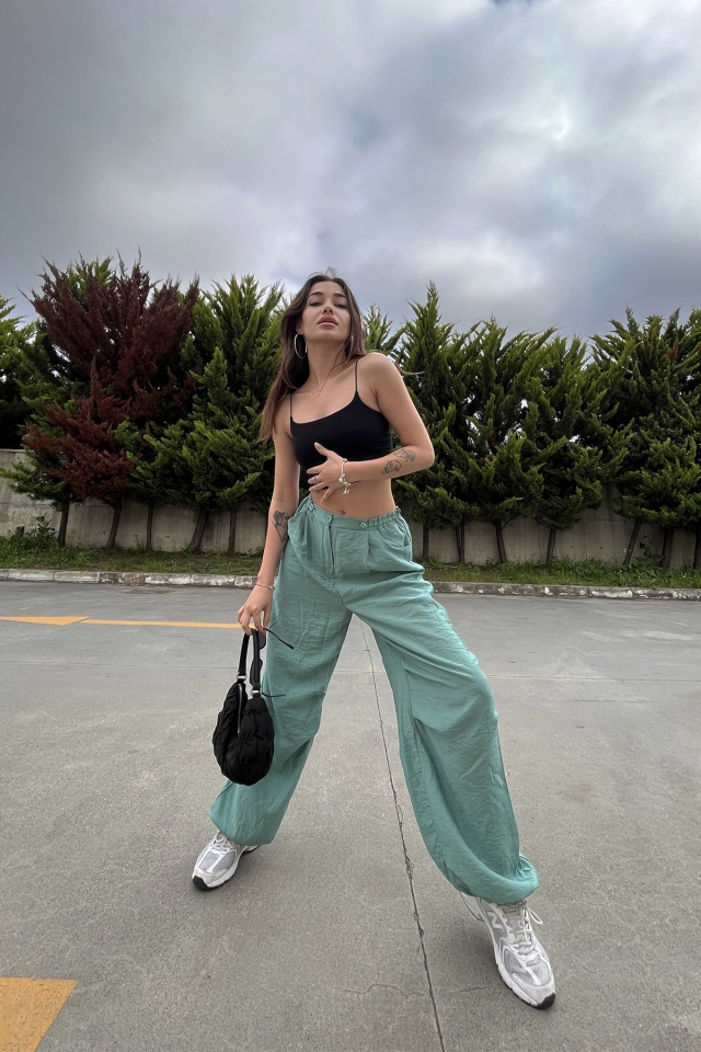 Mint Yeşili Bağlamalı Pantolon ATE6692