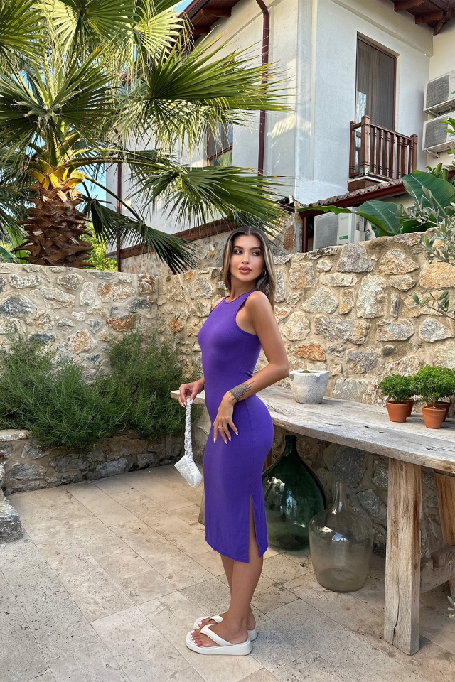 Mor Basic Uzun Elbise ATE7207