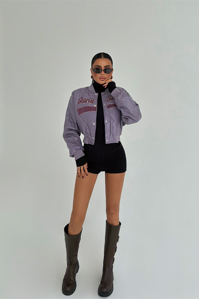 Mor Standy Bomber Ceket ATE-3815