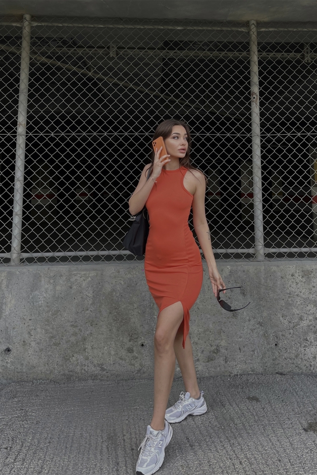 Orange Slit Detail Long Dress ATE4315