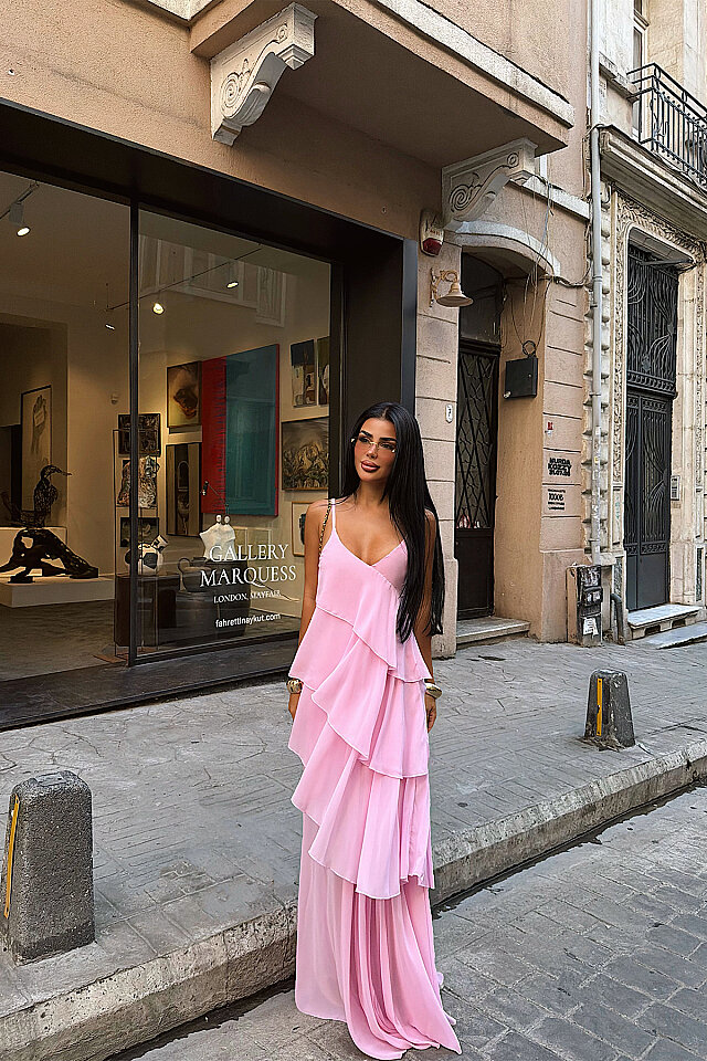 Pembe Askılı Tül Elbise 