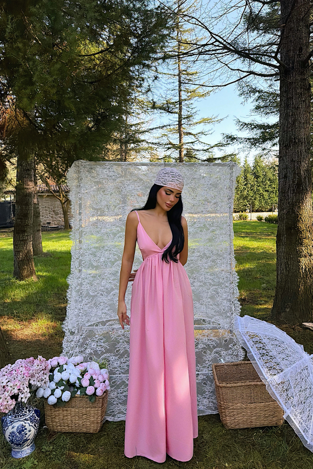 Pembe Stevie Uzun Elbise ATE-1370
