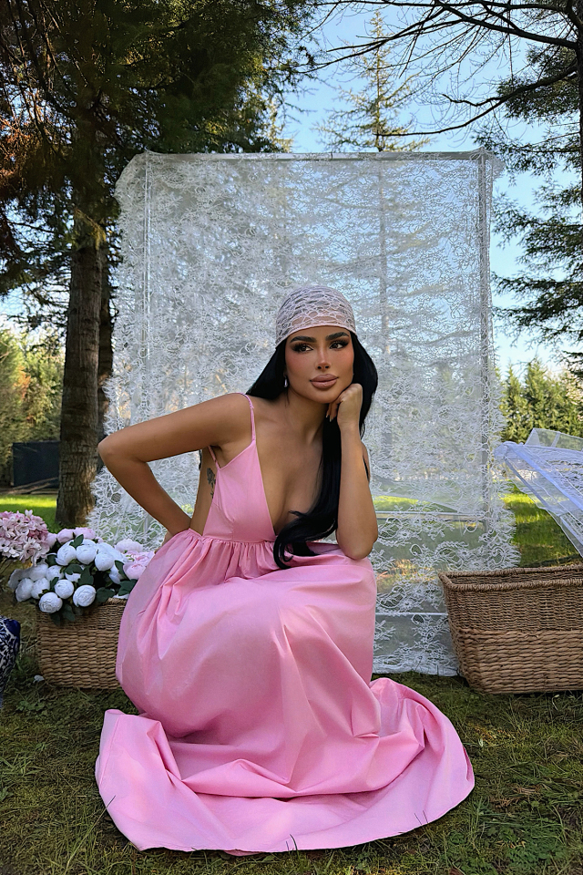 Pembe Stevie Uzun Elbise ATE-1370