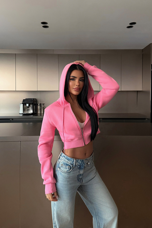 Pembe Caiden Crop Hırka