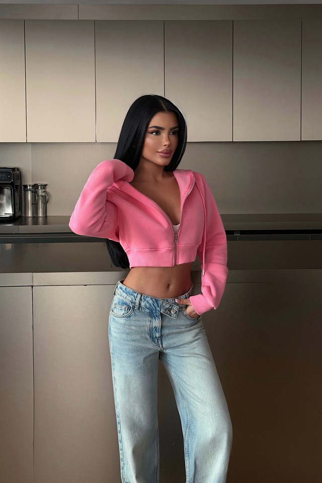 Pembe Caiden Crop Hırka