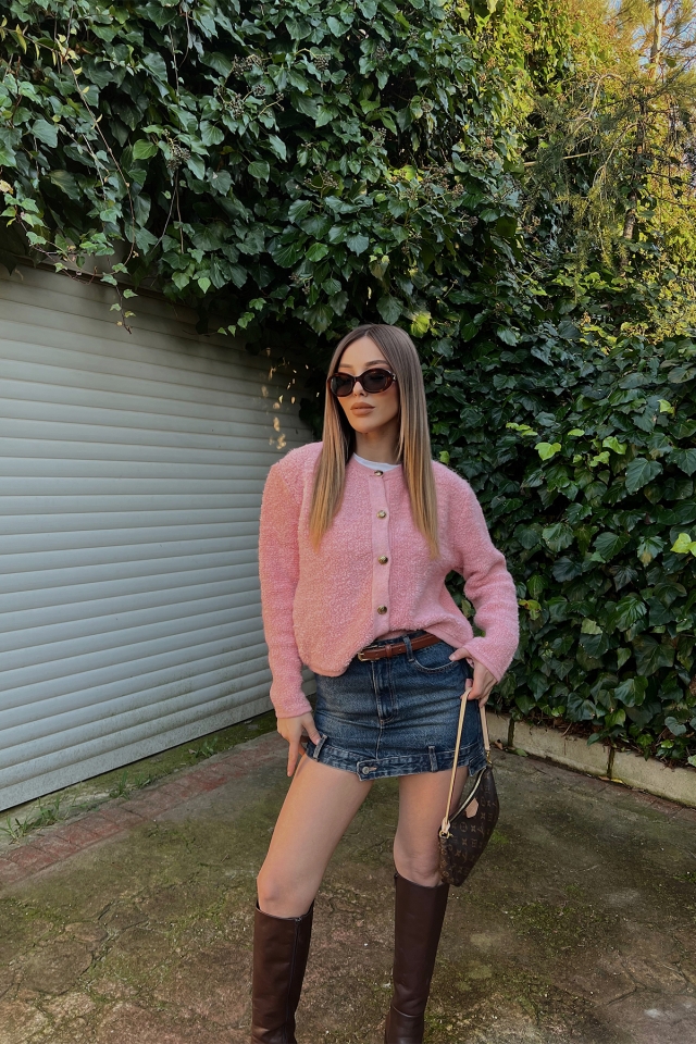 Pembe Düğmeli Yumoş Hırka ATE3937