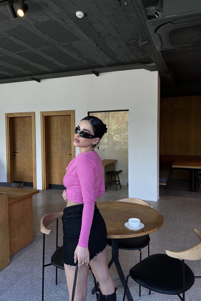 Pembe Fermuar Detay Crop Top ATE3822